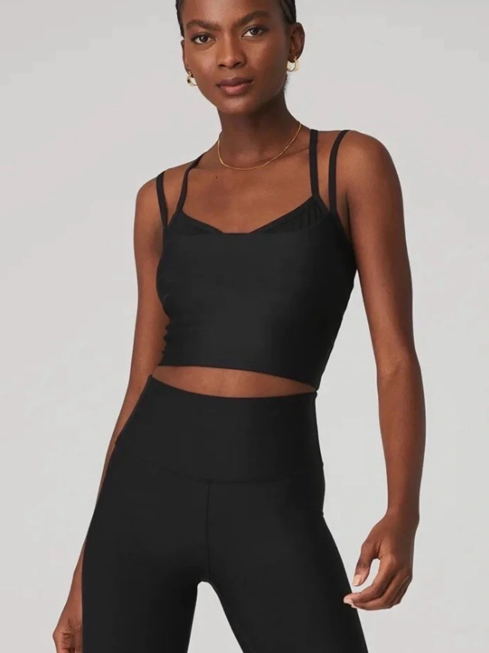 Alo Yoga Black Strappy Shelf Bra or Cropped Tank Top Size Medium